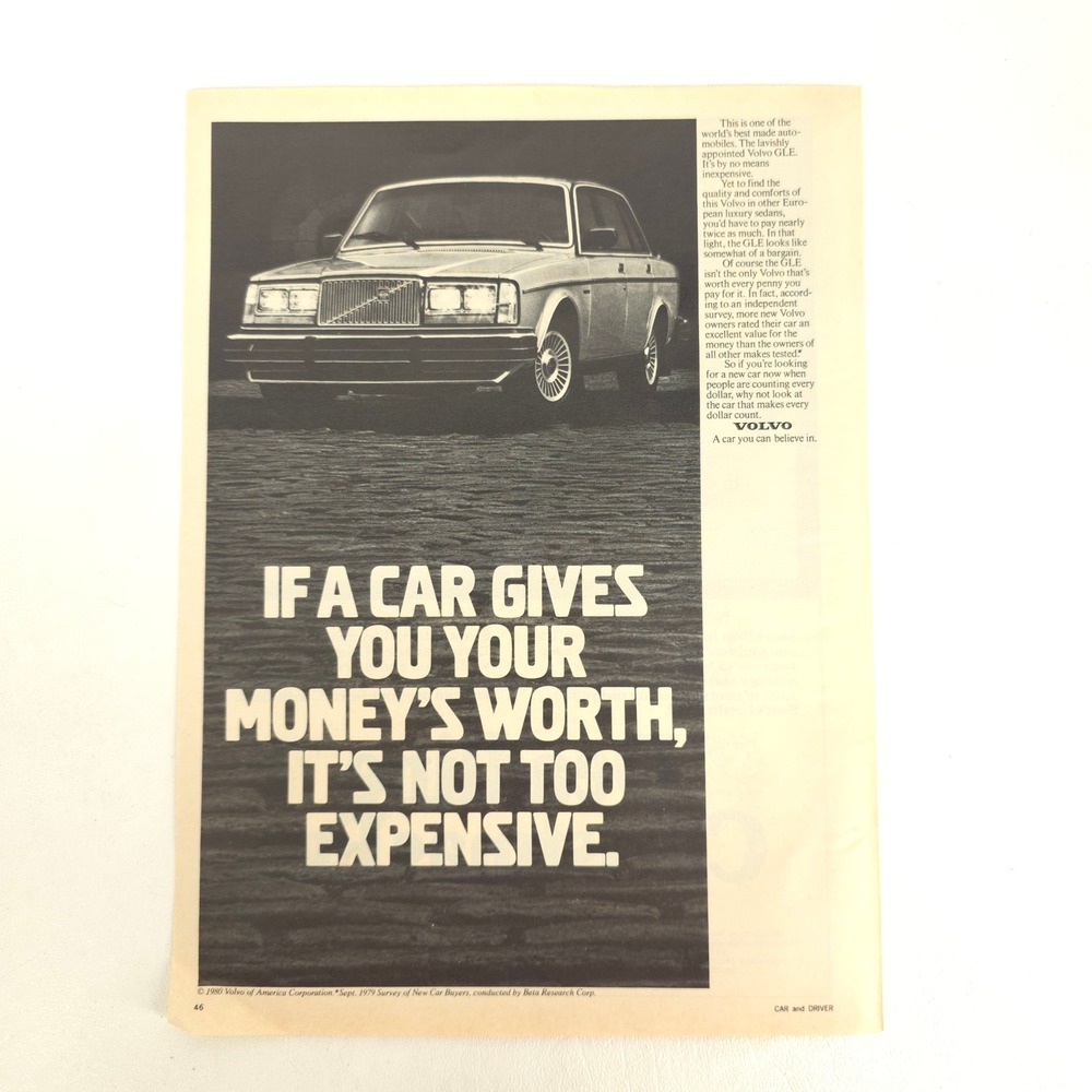 Volvo GLE Print Ad 1980 Luxury Sedan Vintage European Car Show Garage Wall Decor